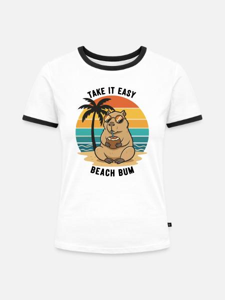 Capybara Beach Bum, ganz ruhig - Frauen Kontrast-T-Shirt - Weiß/Schwarz