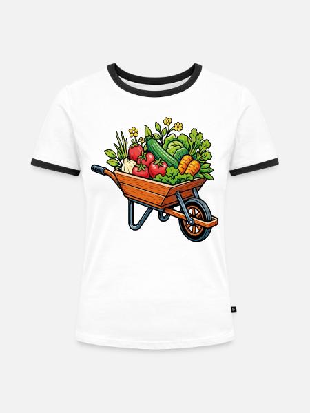 Gemüseernte im Gemüsegarten im Schubkarren - Frauen Kontrast-T-Shirt - Weiß/Schwarz