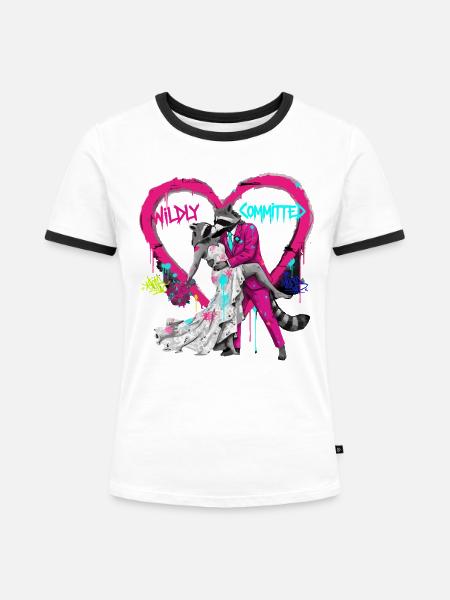 Wildly Committed Waschbär Hochzeit - Frauen Kontrast-T-Shirt - Weiß/Schwarz