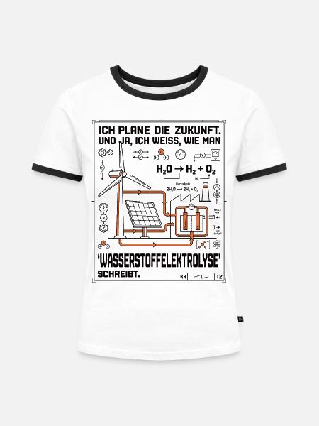 Ingenieur Plan Wasserstoffelektrolyse - Frauen Kontrast-T-Shirt - Weiß/Schwarz