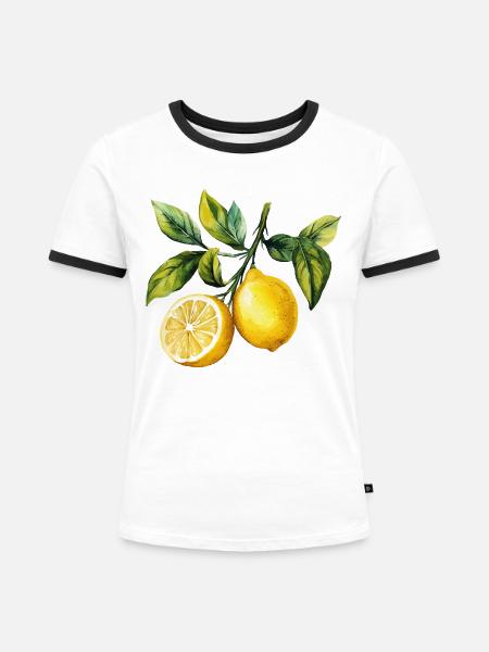 Zitronen Zitrus Zitrusfrucht Frucht Aquarell - Frauen Kontrast-T-Shirt - Weiß/Schwarz