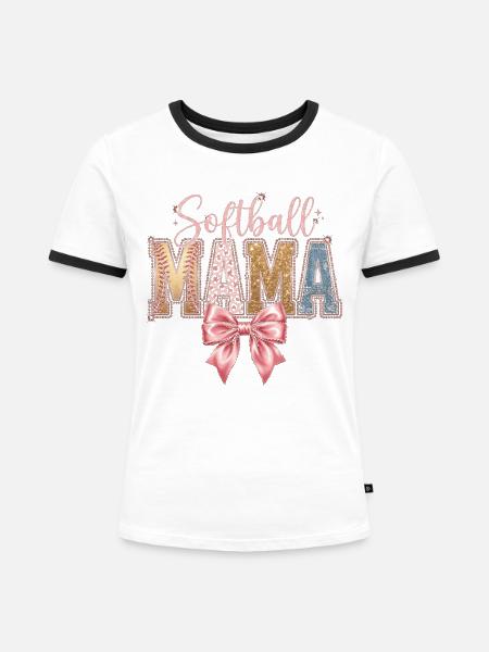 Softball Mama Coquette Leopard Bow - Frauen Kontrast-T-Shirt - Weiß/Schwarz