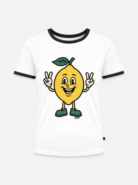 Zitronen-Maskottchen-Friedenszeichen - Frauen Kontrast-T-Shirt - Weiß/Schwarz