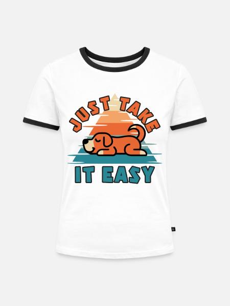 Ganz ruhig, Retro Dog - Frauen Kontrast-T-Shirt - Weiß/Schwarz