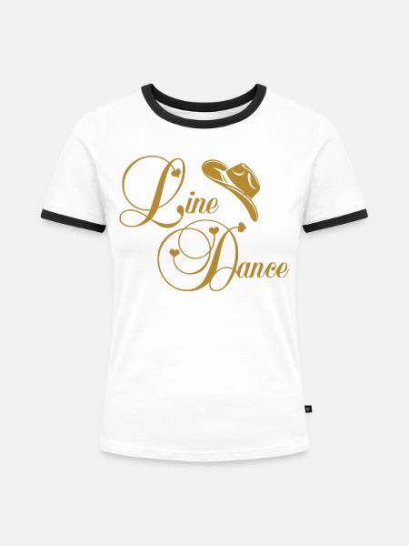 Line Dance Goldenes Logo - Frauen Kontrast-T-Shirt - Weiß/Schwarz