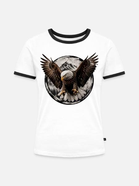 Adlersturm über Bergmond - Frauen Kontrast-T-Shirt - Weiß/Schwarz