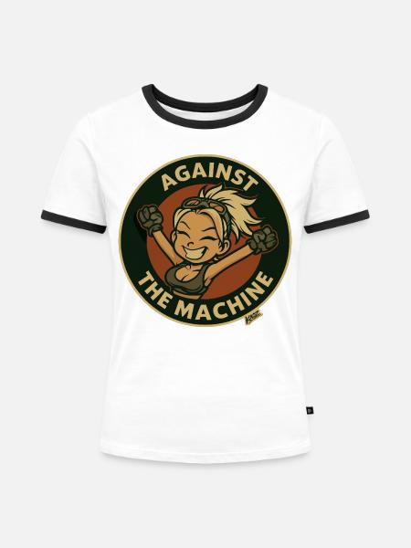 Gegen die Maschine Cartoon-Held - Frauen Kontrast-T-Shirt - Weiß/Schwarz