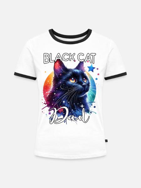 Schwarze Katze Papa - Frauen Kontrast-T-Shirt - Weiß/Schwarz