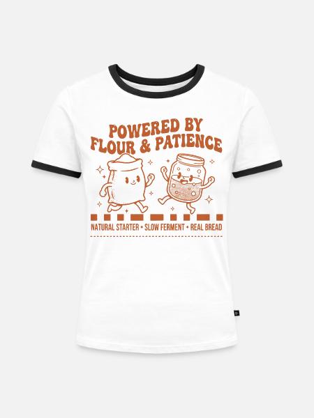 Sauerteigbrot-Backer angetrieben von Mehl - Frauen Kontrast-T-Shirt - Weiß/Schwarz