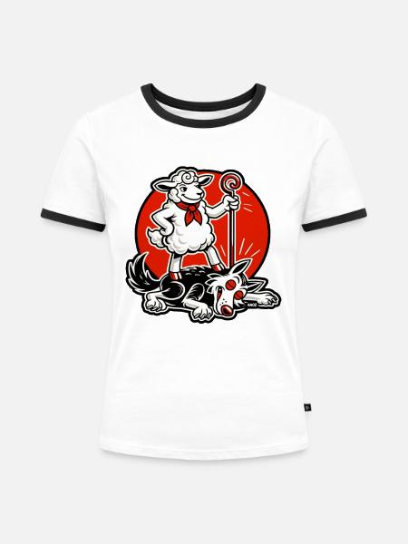 Schafheld mit Gauner - Frauen Kontrast-T-Shirt - Weiß/Schwarz