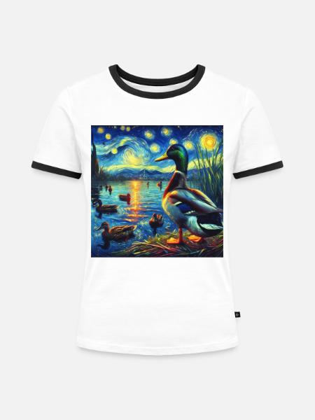 Stockente Starry Night - Frauen Kontrast-T-Shirt - Weiß/Schwarz