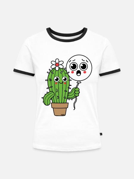Cactus Buddy und Balloon Ghost - Frauen Kontrast-T-Shirt - Weiß/Schwarz