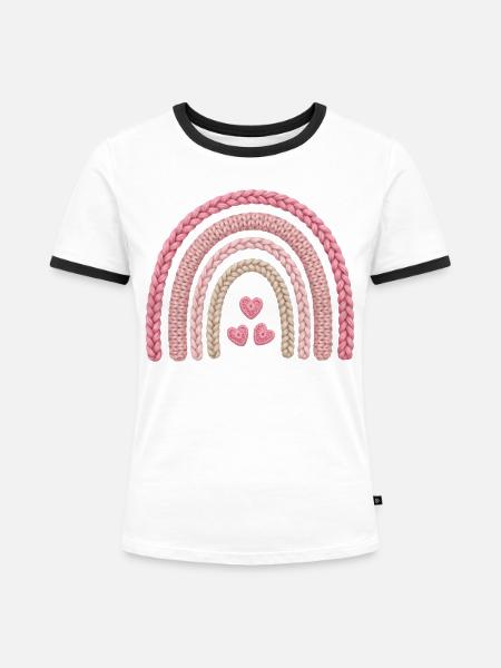 Regenbogen Rosa Strickmuster - Frauen Kontrast-T-Shirt - Weiß/Schwarz