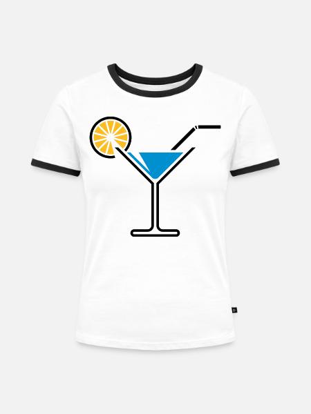 Cocktail / Cocktailglas / Martini + (Hellblau) - Frauen Kontrast-T-Shirt - Weiß/Schwarz