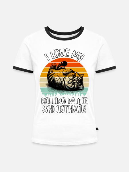 Lustige Exotische Kurzhaarkatze - Frauen Kontrast-T-Shirt - Weiß/Schwarz
