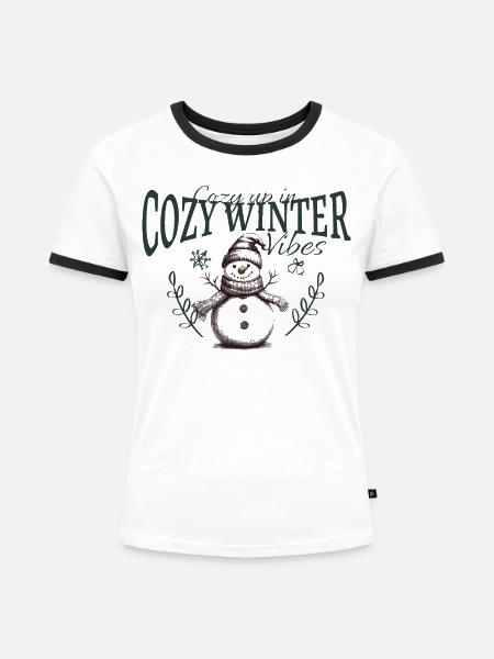 Cozy Winter Vibes Schneemann - Frauen Kontrast-T-Shirt - Weiß/Schwarz