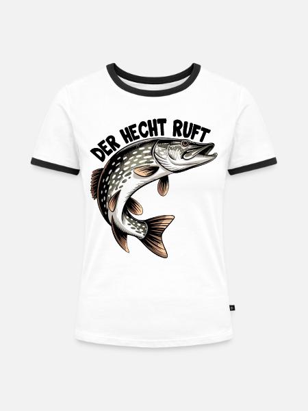 Der Hecht ruft - Frauen Kontrast-T-Shirt - Weiß/Schwarz