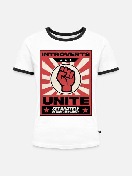 Introvertierte schließen sich zusammen - Frauen Kontrast-T-Shirt - Weiß/Schwarz