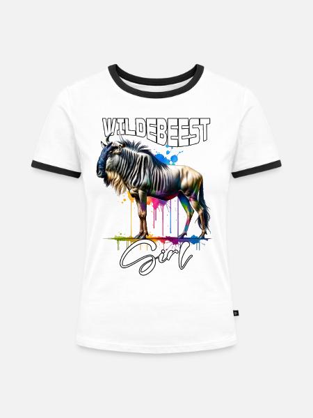 Wildebeest Mädchen Gnu - Frauen Kontrast-T-Shirt - Weiß/Schwarz