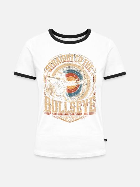 Bogenschießen Bogenschütze Straight To Bullseye - Frauen Kontrast-T-Shirt - Weiß/Schwarz