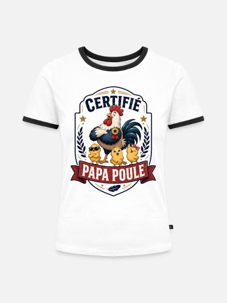 Zertifizierter Daddy Hen - Frauen Kontrast-T-Shirt - Weiß/Schwarz
