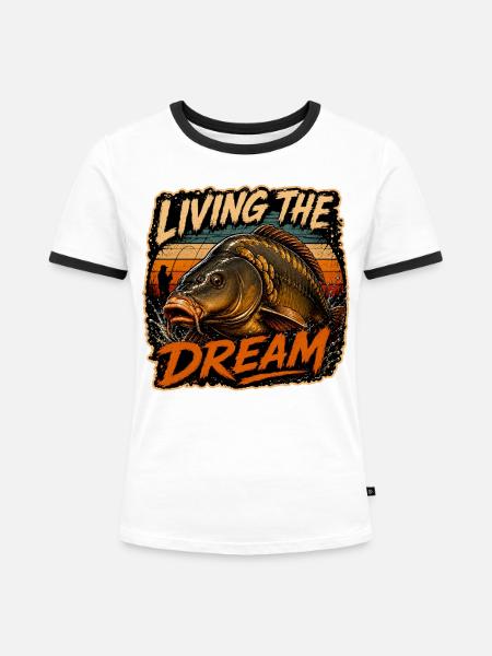 Living The Dream Karpfenfischen-Design - Frauen Kontrast-T-Shirt - Weiß/Schwarz