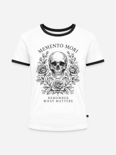 Memento Mori Rosen - Frauen Kontrast-T-Shirt - Weiß/Schwarz