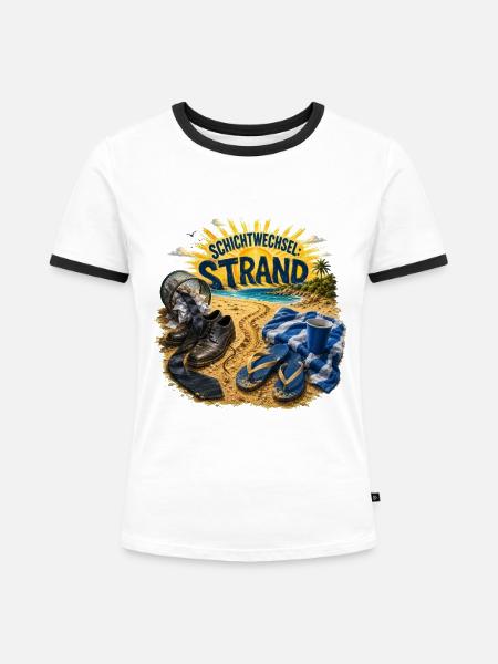 Schichtwechsel Strand Urlaub Büro Feierabend - Frauen Kontrast-T-Shirt - Weiß/Schwarz