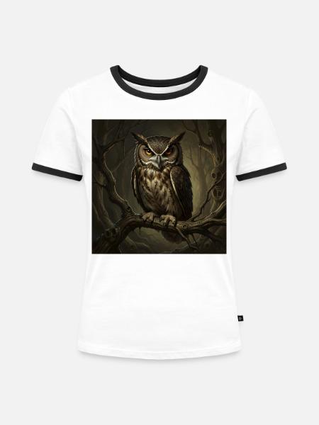 Nachtwald Eulenblick - Frauen Kontrast-T-Shirt - Weiß/Schwarz