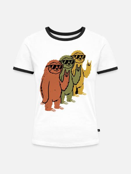 Faultier Sonnenbrille Rock On Retro - Frauen Kontrast-T-Shirt - Weiß/Schwarz