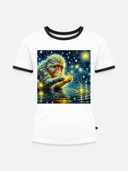 Schneeaffe Starry Night - Frauen Kontrast-T-Shirt - Weiß/Schwarz