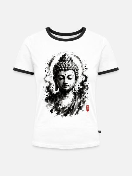 Buddha Ink Portrait Zen - Frauen Kontrast-T-Shirt - Weiß/Schwarz