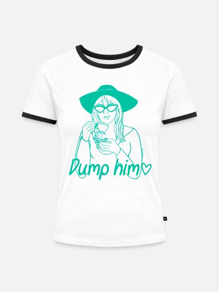 Mach mit ihm Schluss, Green - Frauen Kontrast-T-Shirt - Weiß/Schwarz