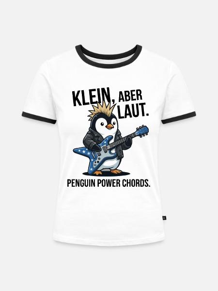 Pinguin Punk Rock Gitarre - Frauen Kontrast-T-Shirt - Weiß/Schwarz