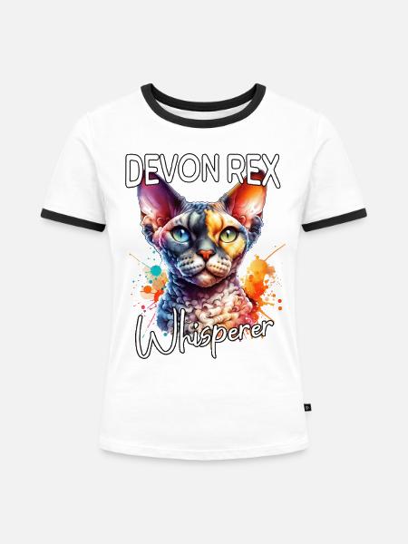 Devon Rex Flüsterer - Frauen Kontrast-T-Shirt - Weiß/Schwarz