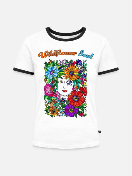 Wildflower Soul Groovy 70s Hippie - Frauen Kontrast-T-Shirt - Weiß/Schwarz