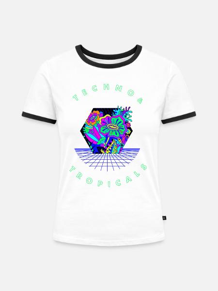 Techno & Tropicals Neon Rave - Frauen Kontrast-T-Shirt - Weiß/Schwarz