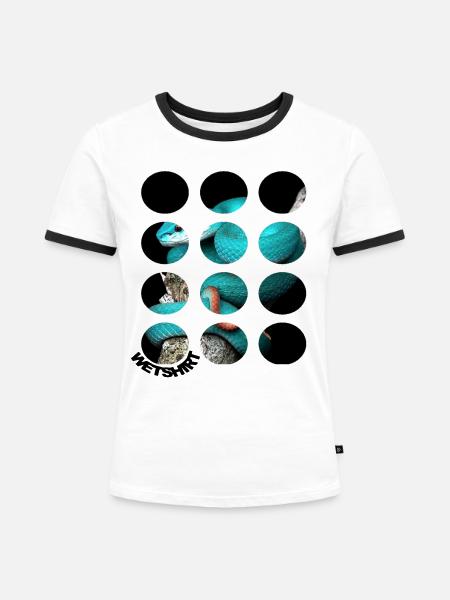 T-Shirt-Design mit serpentoptischem Effekt - Frauen Kontrast-T-Shirt - Weiß/Schwarz