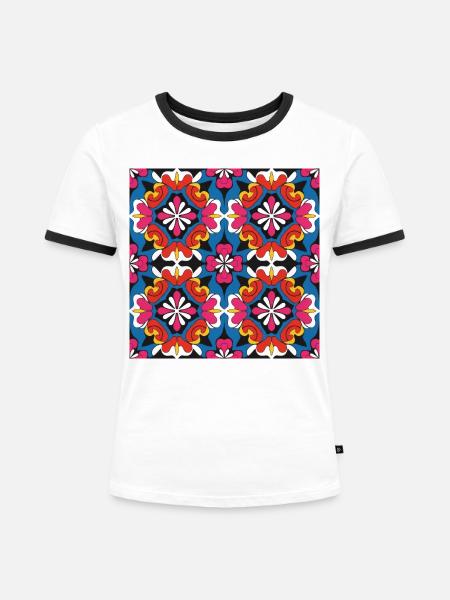 Kaleido Bloom Mosaik - Frauen Kontrast-T-Shirt - Weiß/Schwarz