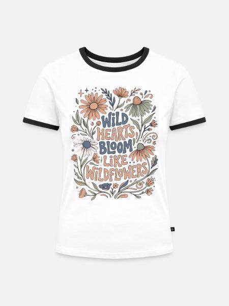 Wild Hearts Wildblumen Spruch - Frauen Kontrast-T-Shirt - Weiß/Schwarz