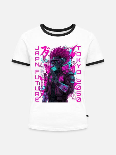 Neon Cyberpunk Vibe Warrior - Frauen Kontrast-T-Shirt - Weiß/Schwarz