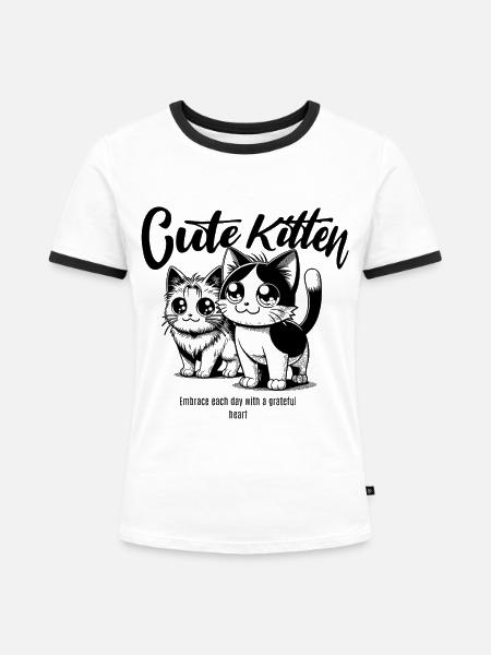Süße Katze Kätzchen Comic Design - Frauen Kontrast-T-Shirt - Weiß/Schwarz