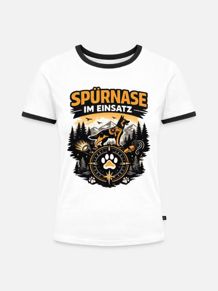 Spürnase im Einsatz Rettungshund - Frauen Kontrast-T-Shirt - Weiß/Schwarz