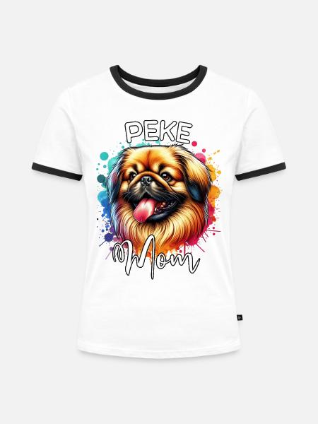 Pekinese Mama - Frauen Kontrast-T-Shirt - Weiß/Schwarz