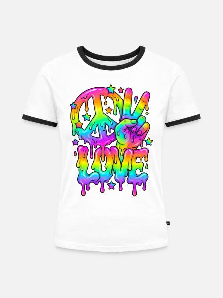 Regenbogen-Frieden-und-Liebe-Pride-Fest - Frauen Kontrast-T-Shirt - Weiß/Schwarz
