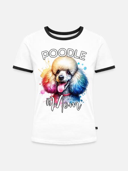 Pudel Mama - Frauen Kontrast-T-Shirt - Weiß/Schwarz