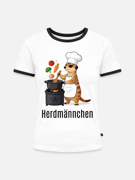 Herdmännchen Koch Gastronomie Beikoch Lustig - Frauen Kontrast-T-Shirt - Weiß/Schwarz