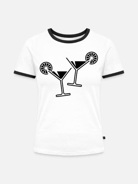 2 Cocktailgläser / Cocktail / Martini + (Black) - Frauen Kontrast-T-Shirt - Weiß/Schwarz