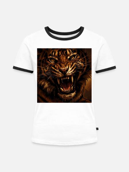 Tigersturm Brüllender Feuerblick - Frauen Kontrast-T-Shirt - Weiß/Schwarz