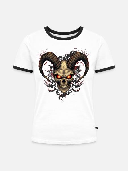 Höllischer Totenkopf mit Hörnern - Frauen Kontrast-T-Shirt - Weiß/Schwarz